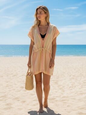 Prana Pastel Stripe Swim Coverup in Peach and Cream